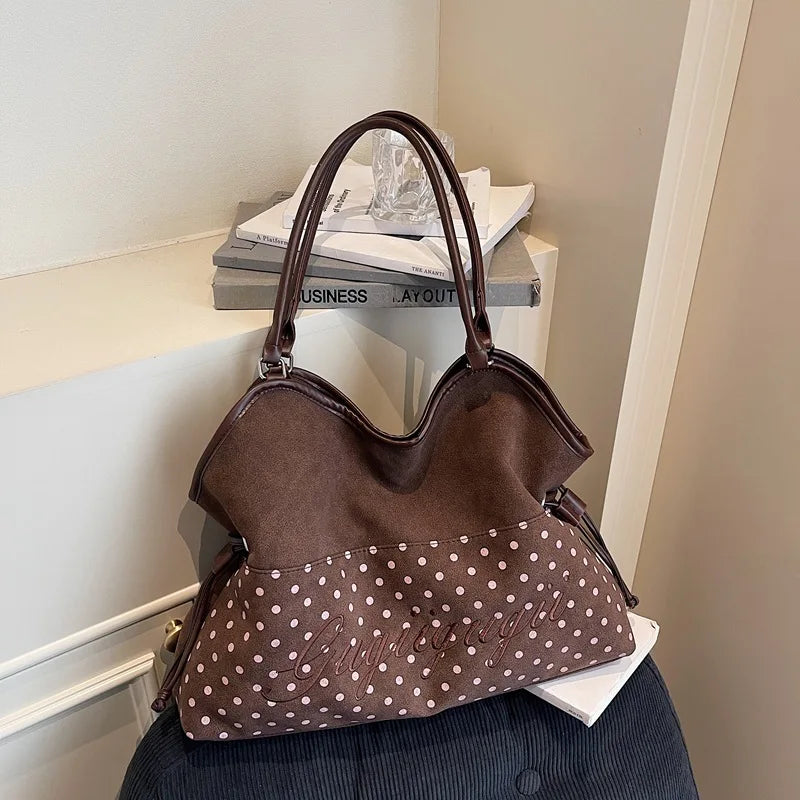 Brand Women's Shoulder Bag Y2k Fashion Sweet Polka Dot Handbag Korean Casual Versatile Leopard Print Brown Frosted Tote Bags Quick Pick Grocers