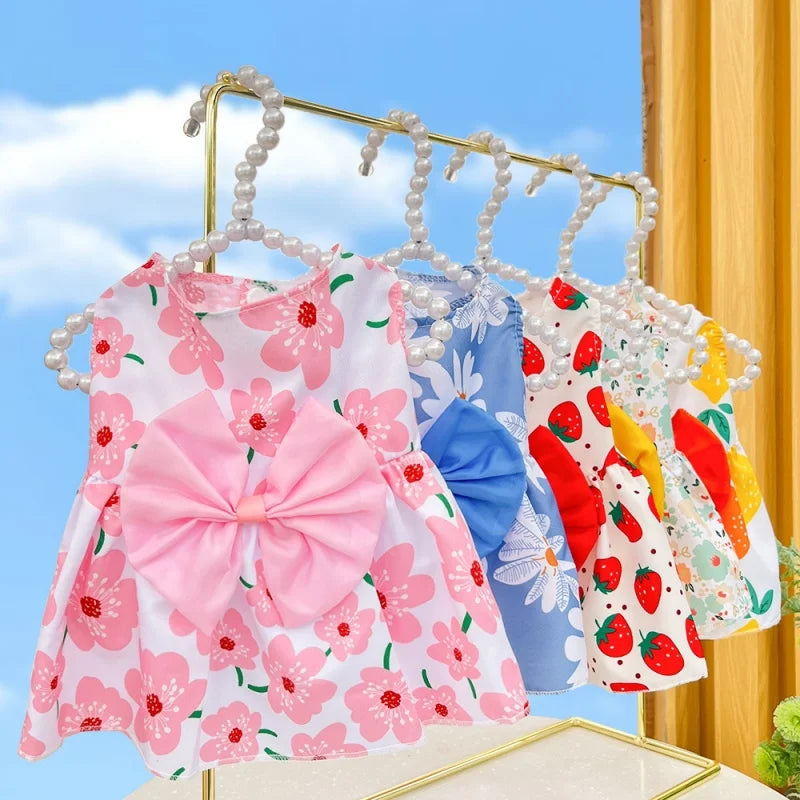 Dog Princess Dress Summer Kitten Pet Skirt Cute Printed Bow Lace Dog Dresses for Small Medium Puppies Poodle Chihuahua Apparel Quick Pick Grocers
