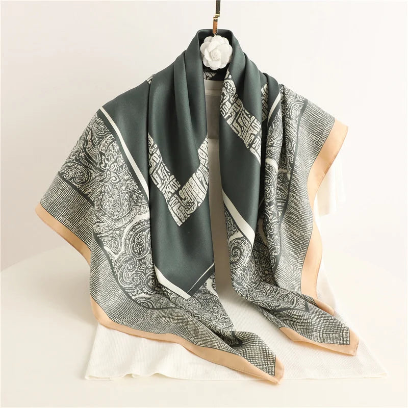 90*90Cm Square Scarf Twill Silk Feeling Women Head Shawls and Wraps Luxury Hair Tree Print Neck Scarves Hijab Bandana Pashmina Quick Pick Grocers
