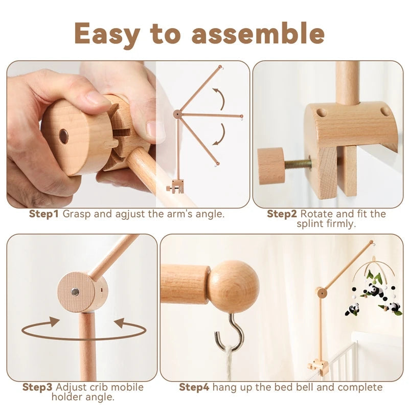Baby Rattle Toy Bed Bell Bracket Wooden Mobile 0-12 Months Newborn Crochet Bed Bell Hanging Toys Holder Bracket Infant Crib Gift Purest Peak