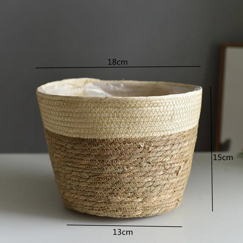 Straw Weaving Flower Plant Pot Basket Grass Planter Basket Indoor Outdoor Flower Pot Cover Plant Containers for Plantable Plants Quick Pick Grocers