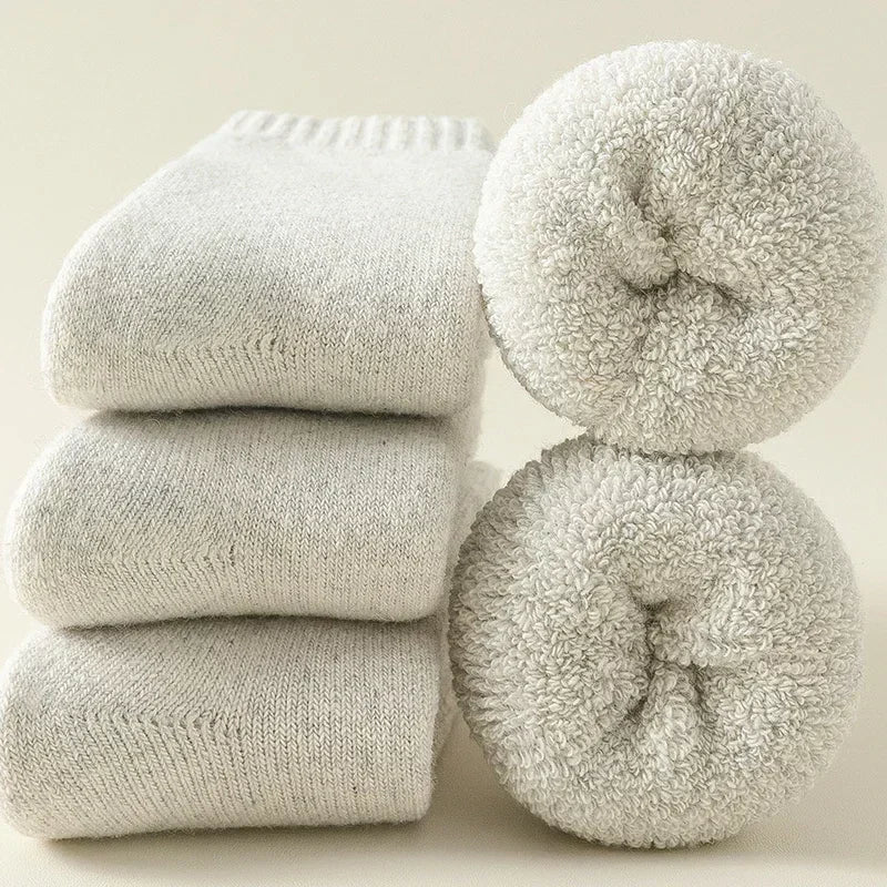 3 Pairs Men Women Wool Socks Couples Solid Winter Snow Chrismas Gift Thermal Cashmere Marino Thickened Fleece Terry Loop socks Quick Pick Grocers