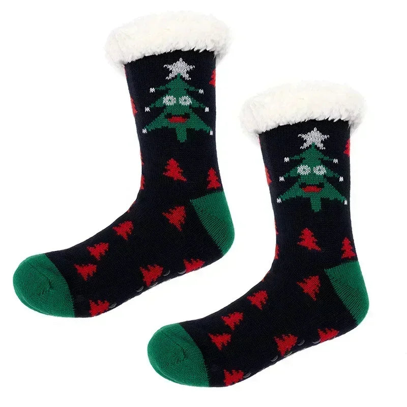 Christmas Gift Slipper Socks Women Thermal Winter Warm Plush Non slip Grip Sleeping Floor Short Sock Fuzzy Fluffy Female Cartoon Quick Pick Grocers