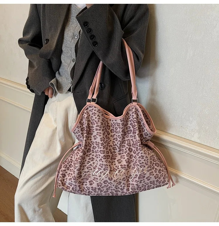 Brand Women's Shoulder Bag Y2k Fashion Sweet Polka Dot Handbag Korean Casual Versatile Leopard Print Brown Frosted Tote Bags Quick Pick Grocers