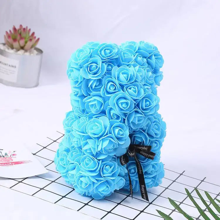 25cm Artificial Teddy Rose Flower Bear with Box Romantic Valentines Day Gift Girlfriend Women Anniversary Wedding Party Supplies Quick Pick Grocers