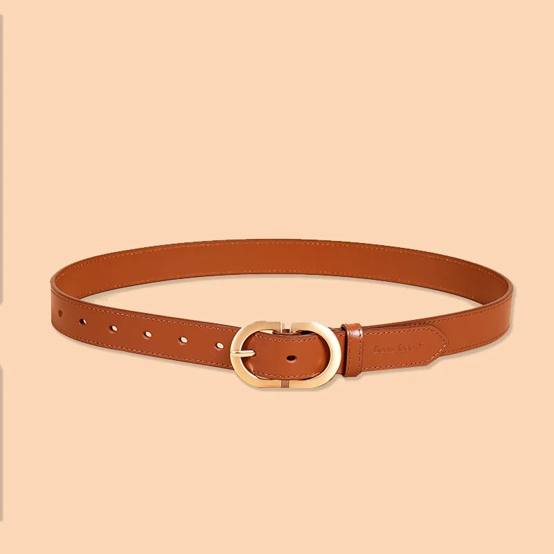 BEAUTODAY Belt Women Genuine Cow Leather Metal Oval Buckle Retro Simple Solid Ladies Jeans Dress Waistband Handmade 91012 Quick Pick Grocers