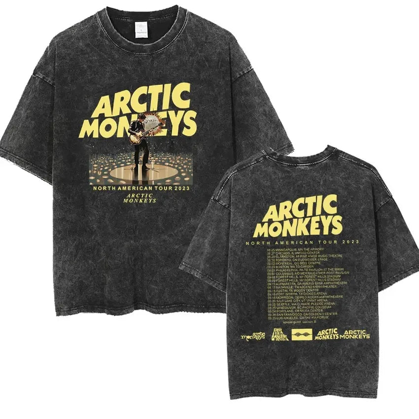 Retro Rock Arctic Monkeys Music Album Graphic T-Shrit Men's Vintage Washed Oversized Short Sleeve T Shirt Y2k Hip Hop Streetwear Quick Pick Grocers