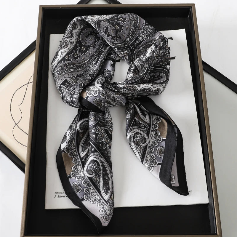 Bohemian Style Print Luxury Brand Silk Square Scarf Women Satin Shawls Neckerchief Wrap Scarves Bandana Hair Hjiab Floral Quick Pick Grocers