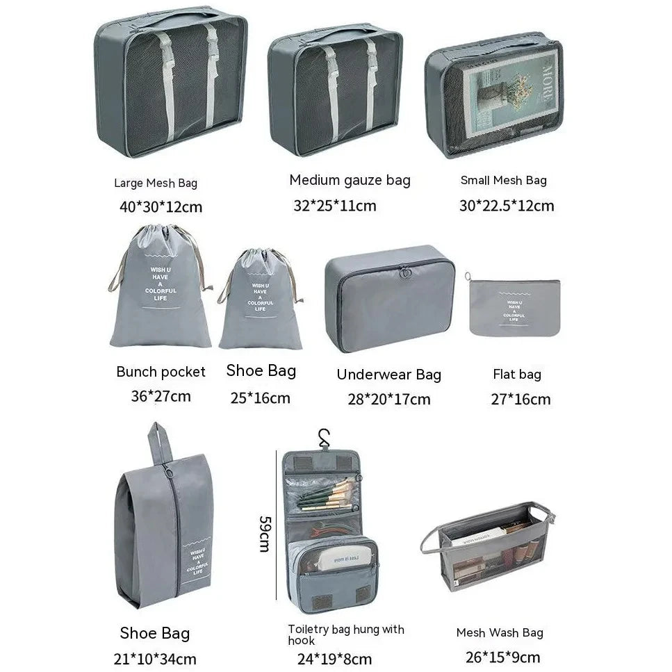 7/8/9/10 Pcs Set Travel Organizer Storage Bags Suitcase Packing Cubes Set Cases Portable Luggage Clothes Shoe Tidy Pouch Folding Econic Blanks