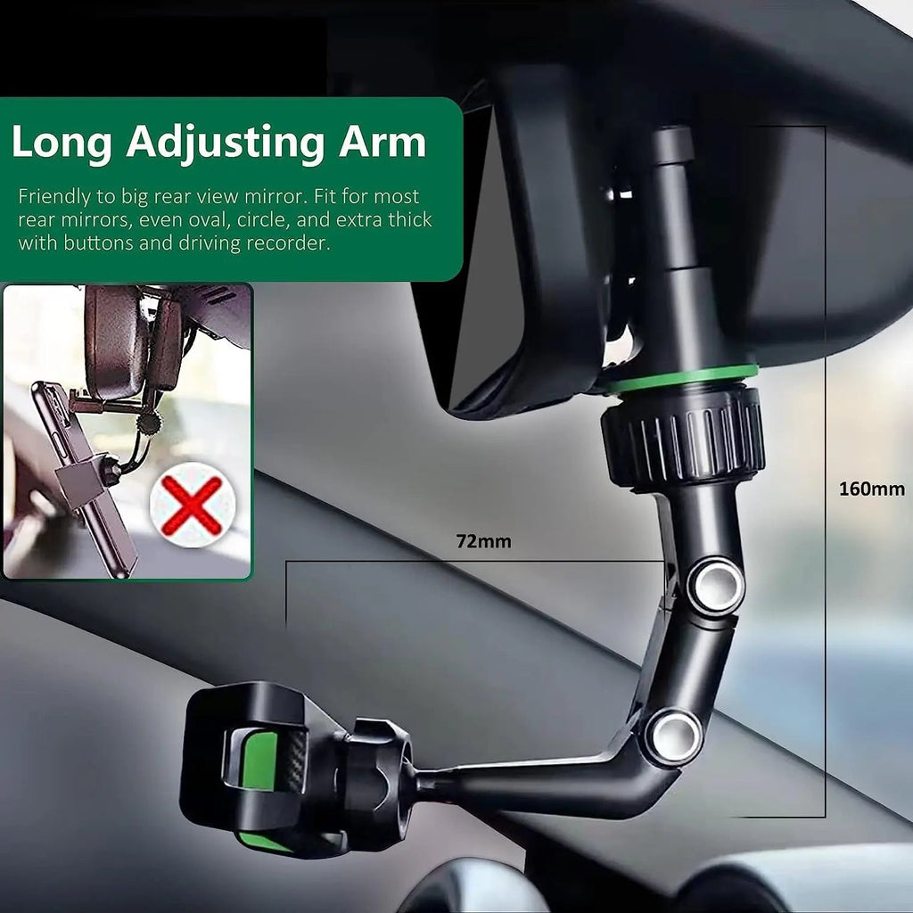 Rearview Mirror Phone Holder 360° Rotatable and Retractable Car Phone Mount Multifunctional Rear View Mirror Holder for All Car Quick Pick Grocers