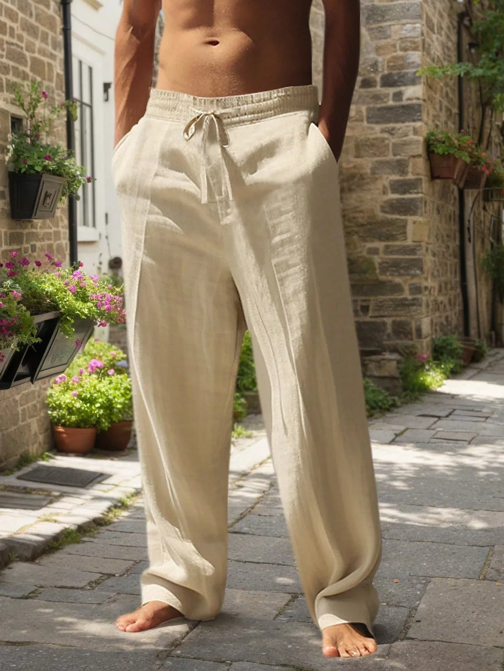 New Men's Beach Pants - Daily Versatile Outdoor Leisure Fitness Simple Cotton Hemp Texture Loose Long Pants for Spring and Summe Quick Pick Grocers