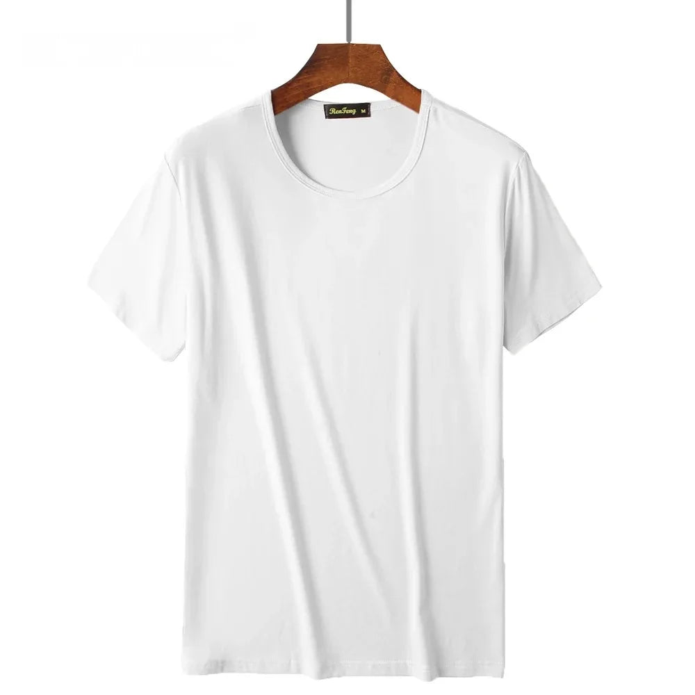 2 Packs Bamboo Fiber Round Neck T-shirts Short Sleeve Classic Tees Sweat-absorbent Gym Man Undershirt Solid Color Tee Black New Quick Pick Grocers