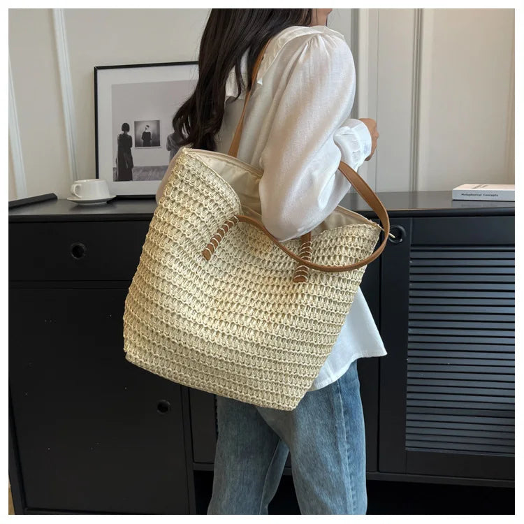 Hand-woven Women's Shoulder Handbag Bohemian 2025 Summer Fashion Straw Beach Tote Bag Travel Shopper Weaving Shopping Bags Quick Pick Grocers
