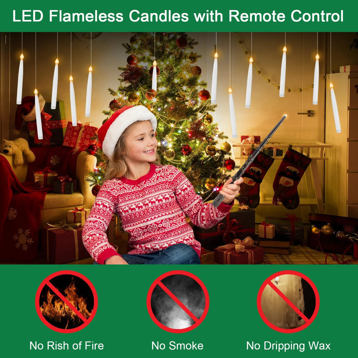 Halloween LED Floating Candles Magic Wand Remote Hanging Operated Potter Harries Battery Floating Candles Warm Light Decoration Quick Pick Grocers