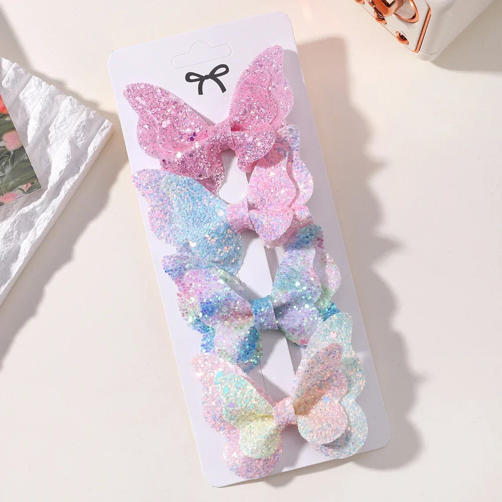 4Pcs/set Candy Colored Hair Clip Set for Girls Double Layered Bow Cute Bangs Hair Pin Cotton Safe Children's Hair Accessories Purest Peak