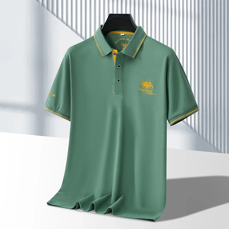 Men's Business Casual Short Sleeved Embroidered Solid Color Polo Shirt Fashionable Breathable Comfortable Summer Versatile Top Quick Pick Grocers