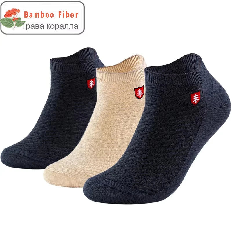 3/5Pairs High Quality Bamboo Fiber Men‘s And Women Socks Embroidery Boat Ankle Socks Men Gifts Spring Summer Socks Quick Pick Grocers