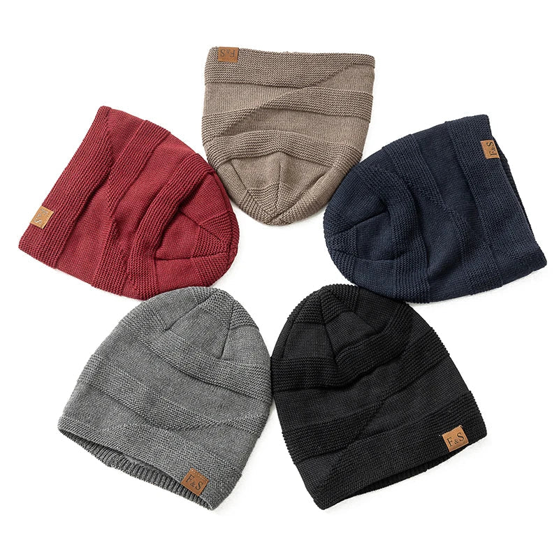 New Unisex Slouchy Winter Hats Add Fur Lined Men And Women Warm Beanie Cap Casual Label Decor Winter Knitted Hats Purest Peak