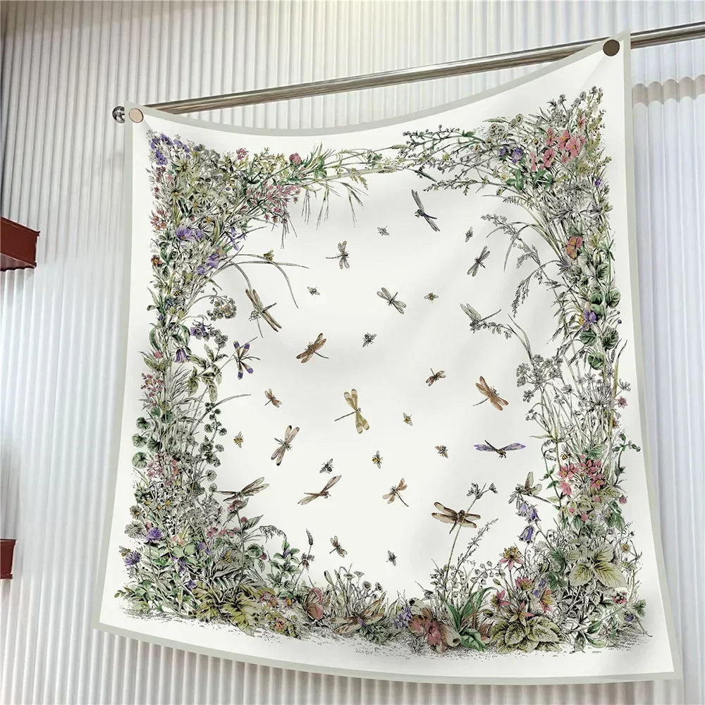 90Cm French Jungle Large Square Scarf Decorative Fashion Trend Flowers High Quality Twill Silk Travel Shawl Sunscreen Quick Pick Grocers