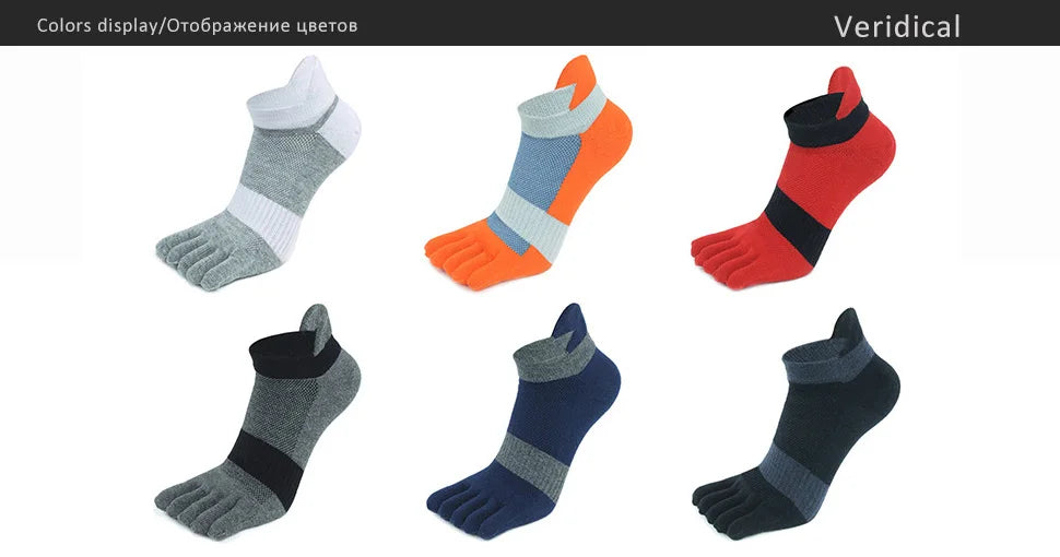 5 Pairs Five Finger Ankle Sport Socks Cotton Mens Striped Mesh Breathable Shaping Anti Friction No Show Socks With Toes EUR39-46 Quick Pick Grocers
