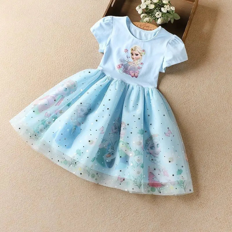 Girls Dress Cartoon Summer Frozen Fashion Children's Elsa Princess Baby Girl Toddler Short Sleeve Cute Party Dresses 3-9Y Quick Pick Grocers