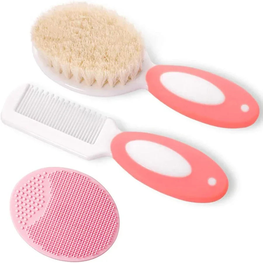 Baby Hair Brush Set for Newborn Toddlers Soft Bristles Silicone Cradle Cap Massaging Brush Infant Hair Care Bathing Soft Comb Purest Peak
