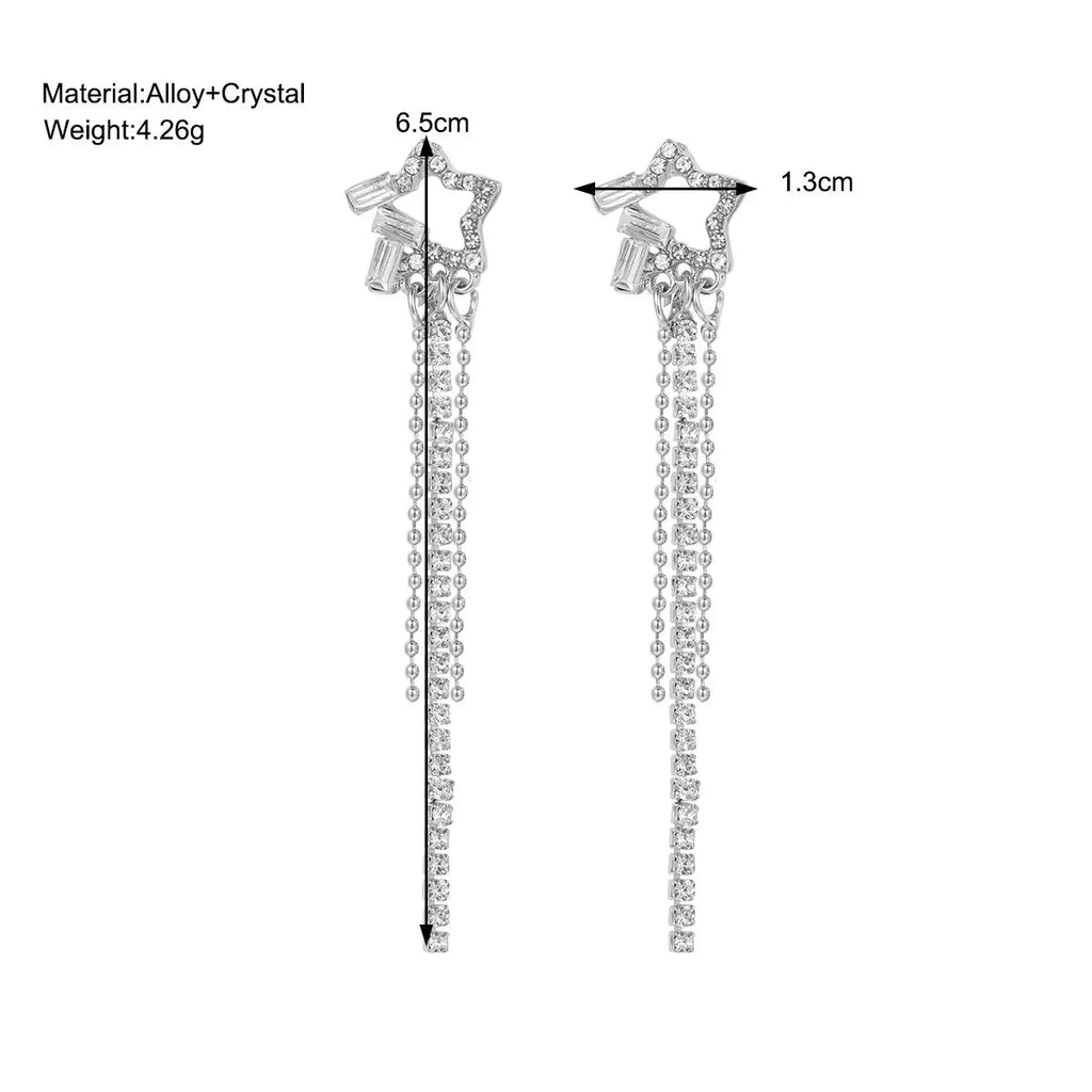 2024 New Simple Stars Tassel Earrings for Women Korean Charm Delicate Shiny Rhinestone Drop Earring Fashion Wedding Gift Jewelry Econic Blanks