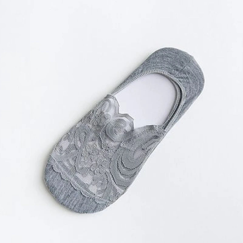 New Women Socks Slippers Non-slip Breathable Cute Lace Invisible Socks Sexy Non-slip Cool Thin Socks Fashion Black Boat Socks Quick Pick Grocers