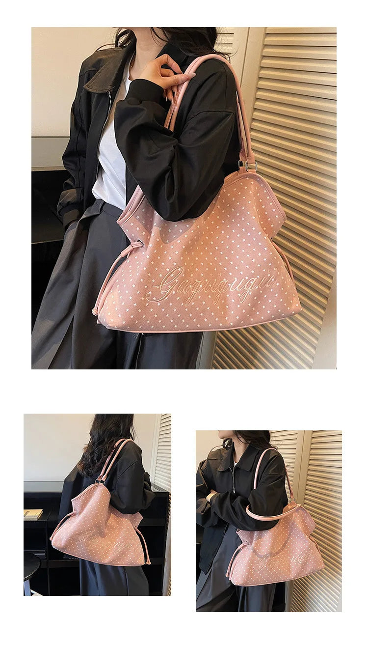 Brand Women's Shoulder Bag Y2k Fashion Sweet Polka Dot Handbag Korean Casual Versatile Leopard Print Brown Frosted Tote Bags Quick Pick Grocers
