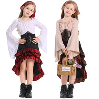 Halloween Kids Girls Medieval Pirate Cosplay Costume Captain Huntress Corset Dress Lace Up Retro Gothic Suit Fancy Party Dresses Quick Pick Grocers