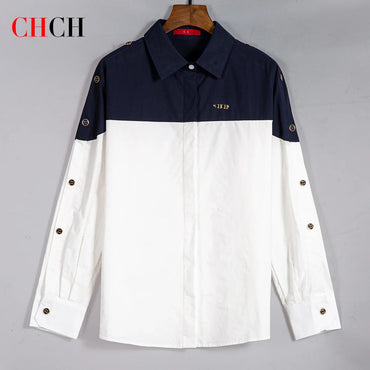 CHCH Women's Shirt 2025 New High Quality Splicing Color Contrasting Long Sleeve Business Shirt Commuter Women's Wear Quick Pick Grocers