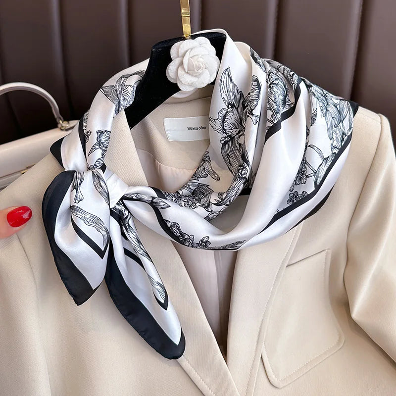 2025 New Fashion 70X70cmPrinted Women's Scarf Pashmina Silk Scarf Square Shawl Decorative Headband Neck Luxury Design Bandana Quick Pick Grocers
