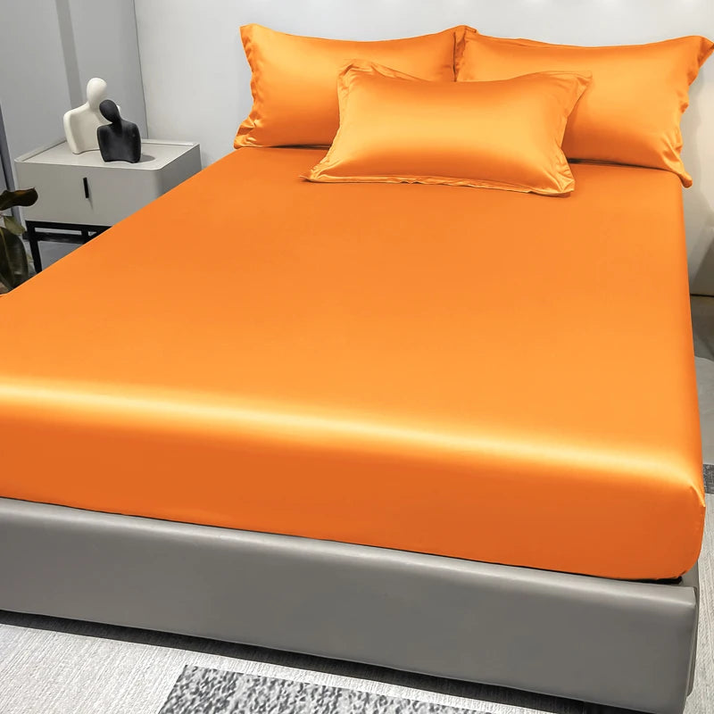 1 Simple Modern Satin Solid Color Fitted Sheet, Solid Color Ice Silk Bedspread For Bedroom, Bedding (Excluding Pillowcases) Quick Pick Grocers