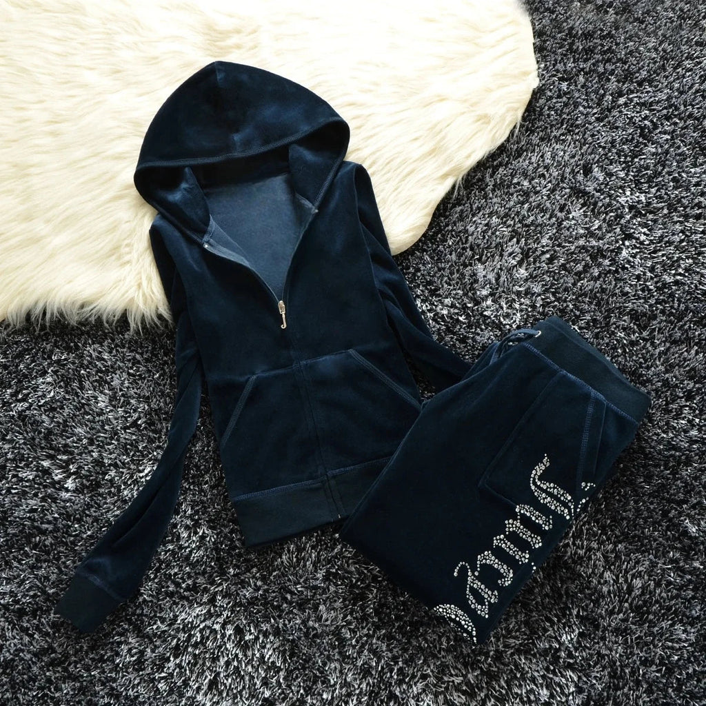 Winter Velvet Tracksuit for Women: Heavy Duty Fleece Lined Hoodie and Pants Set | Solid Color Warm Jogger Outfit Quick Pick Grocers