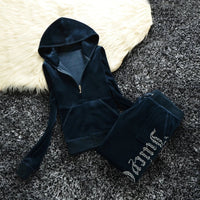 Winter Velvet Tracksuit for Women: Heavy Duty Fleece Lined Hoodie and Pants Set | Solid Color Warm Jogger Outfit Quick Pick Grocers