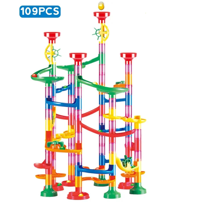 Marble Run Race Track Building Blocks Kids 3D Maze Ball Roll Toy DIY Marble Run Race Coaster Set 80/105/109/133pc Christmas Gift Purest Peak