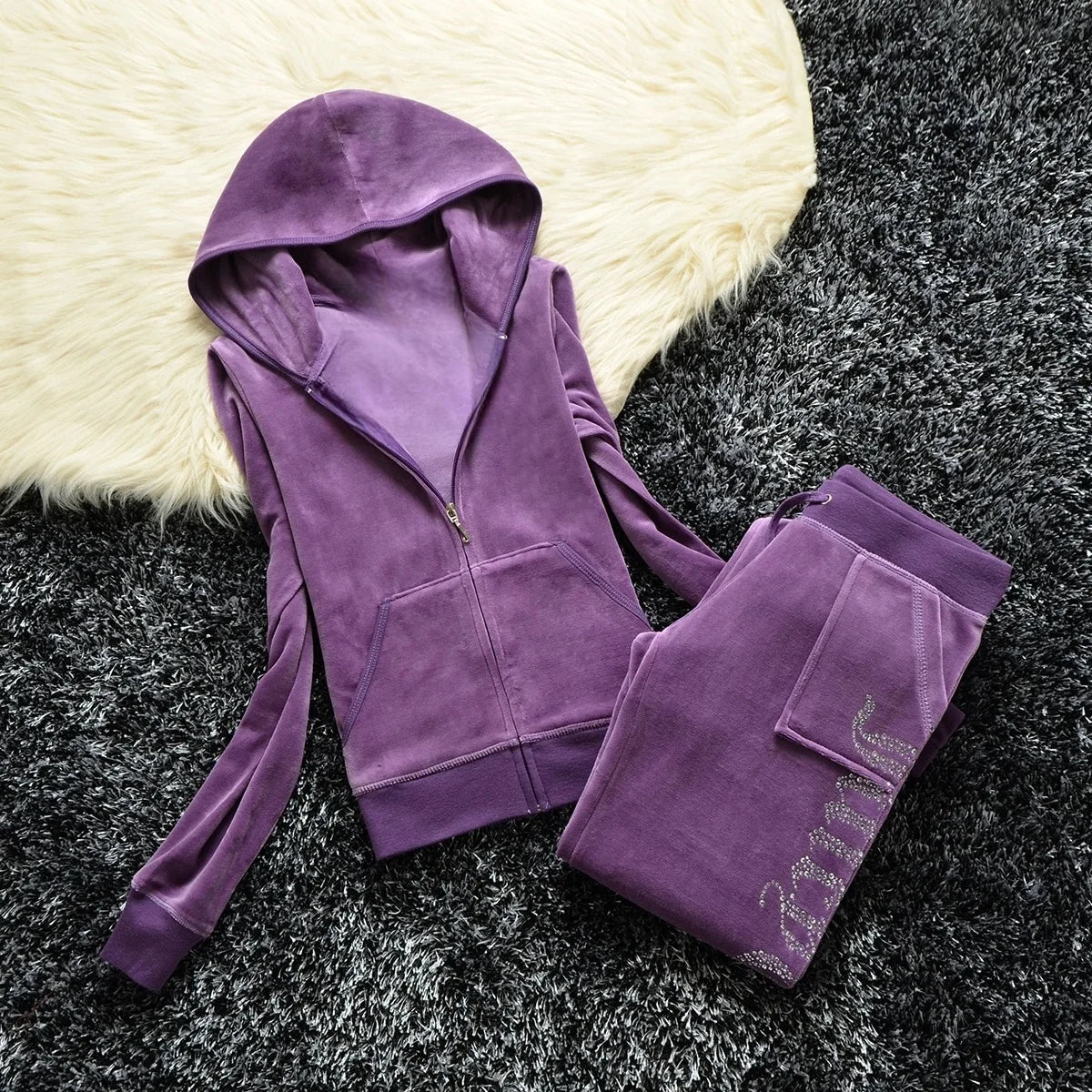 Winter Velvet Tracksuit for Women: Heavy Duty Fleece Lined Hoodie and Pants Set | Solid Color Warm Jogger Outfit Quick Pick Grocers