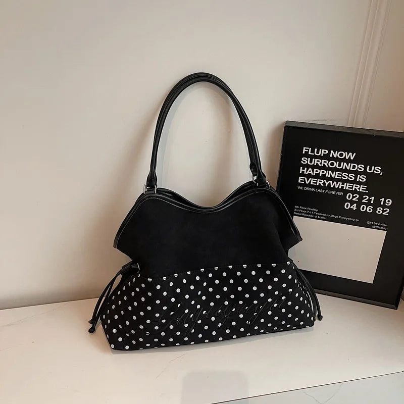 Brand Women's Shoulder Bag Y2k Fashion Sweet Polka Dot Handbag Korean Casual Versatile Leopard Print Brown Frosted Tote Bags Quick Pick Grocers