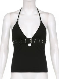 y2k Bandage Crop Top Black Backless  Top Lace Up Cute Party Beach Summer Sweats Women Retro Basic Mini Vest Punk Quick Pick Grocers