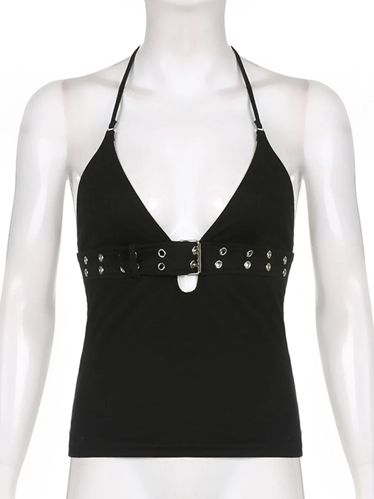 y2k Bandage Crop Top Black Backless  Top Lace Up Cute Party Beach Summer Sweats Women Retro Basic Mini Vest Punk Quick Pick Grocers