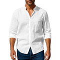 Cotton Linen Shirt for Men Henley Neck Solid Color Lightweight Breathable Slim Fit Single Breasted Shirt Long Sleeve Button Up Quick Pick Grocers