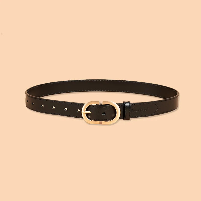 BEAUTODAY Belt Women Genuine Cow Leather Metal Oval Buckle Retro Simple Solid Ladies Jeans Dress Waistband Handmade 91012 Quick Pick Grocers