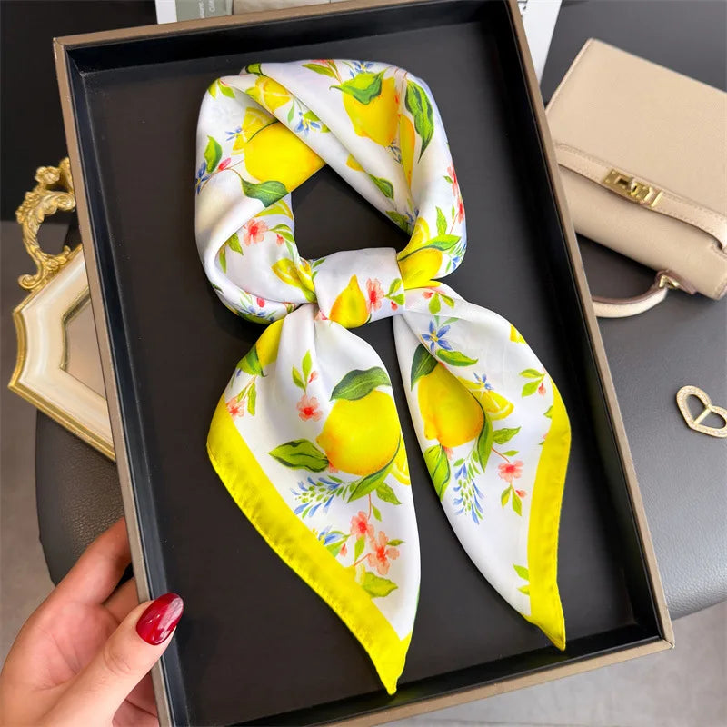 Bohemian Style Print Luxury Brand Silk Square Scarf Women Satin Shawls Neckerchief Wrap Scarves Bandana Hair Hjiab Floral Quick Pick Grocers
