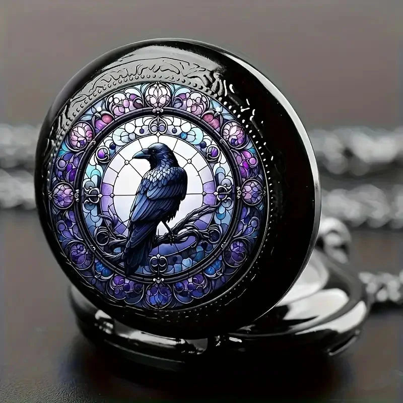 Colorful Pattern Medium Pocket Watch Retro Flip Decoration Necklace Watch Personalized Trend Male and Female Student Quartz Quick Pick Grocers