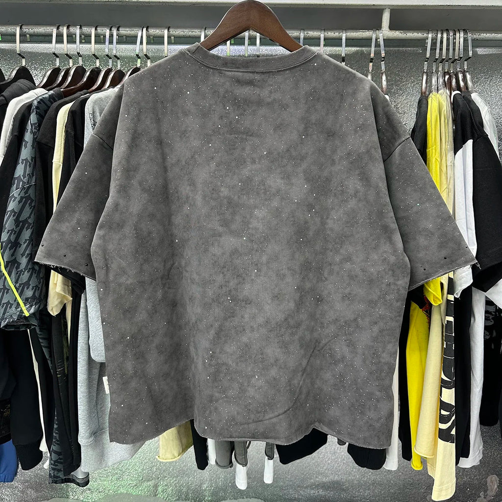 Shinning Bling Diamond Short Sleeve Cropped T-shirt for Men and Women Crew Neck Rhinestone Loose Cotton Summer Tshirts Oversized Quick Pick Grocers