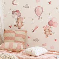Pink Cartoon Bear Balloon Wall Stickers for Kids Room Decoration Baby Girls Baby Boys Room Wall Decals Kindergarten Nursery Room Quick Pick Grocers