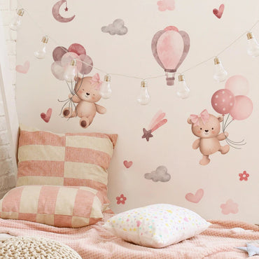 Pink Cartoon Bear Balloon Wall Stickers for Kids Room Decoration Baby Girls Baby Boys Room Wall Decals Kindergarten Nursery Room Quick Pick Grocers