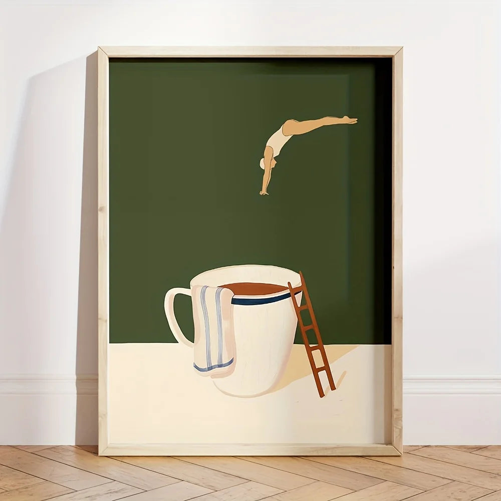 Retro Coffee Diving Poster Canvas Painting Good Morning Coffee Lover Print Wall Art for Living Room Home Kitchen Decor Frameless Quick Pick Grocers
