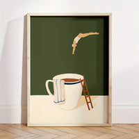 Retro Coffee Diving Poster Canvas Painting Good Morning Coffee Lover Print Wall Art for Living Room Home Kitchen Decor Frameless Quick Pick Grocers