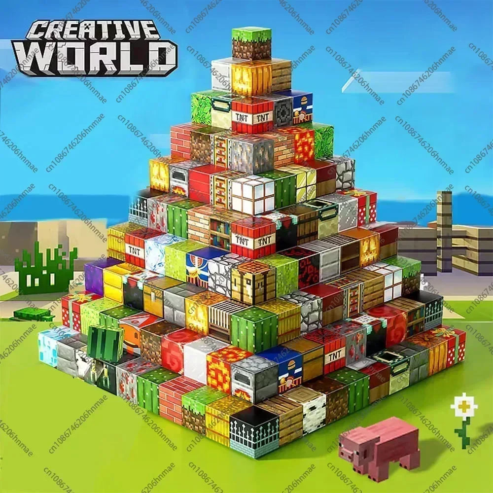 Magnetic Building Blocks Mine World Magnet Cube Set for Boy Girl Kid Age 3+ DIY Model Children Stem STEM Sensory Toy Gift Econic Blanks